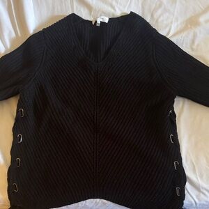 Elegant Black V-Neck Sweater with Lace-Up Sides